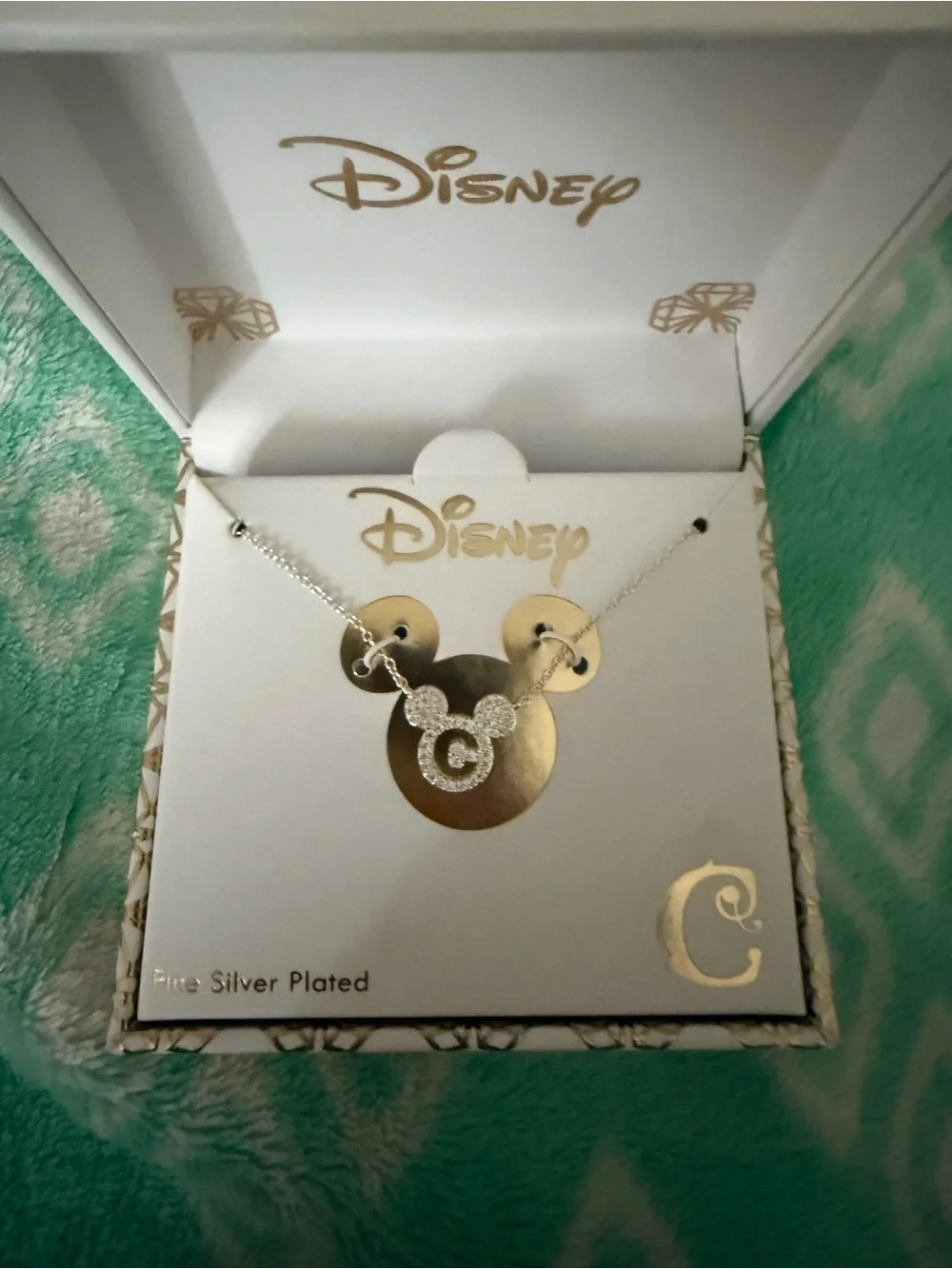 Disney Silver Mickey Initial 'C' Necklace with Sparkling Stones - Silver